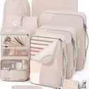 10 Set/8 Set Packing Cubes for Travel, Gifts for Women Mom,Anti-Tearing Suitcase Organizer for Luggage with Shoe & Hanging Toiletry Bag,OlarHike Vacation Essentials & Accessories for Cruise Ship,Cream