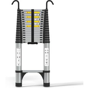 JADDUO Telescoping Ladder, 20.3 FT Plus, Rectangular, Heavy Duty, Silver | 330 LBS Capacity; suitable for outdoor work, RV, attic and home maintenance; removable hooks