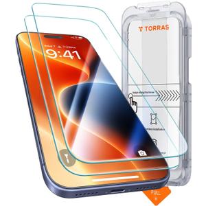 TORRAS Borderless for iPhone 17 Pro Screen Protector 2-Pack [Invisible Fit & Ultra Clarity] [Anti-Scratch Full Coverage], Bubble-Free, Military-Grade Shatterproof 9H Tempered Glass, 6.3"