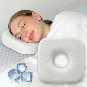 Cooling Ear Relief Pillow with Ear Piercing for Side Sleeping, Ear Hole Memory Foam Donut Pillows for Ear Pain CNH Earring Pierced Pillow, Square, White