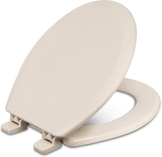 Centoco Round Toilet Seat, Heavy-Duty Wood Core with Plastic Scratch-Resistant Finish, Residential, Made in the USA, 700-106, Bone