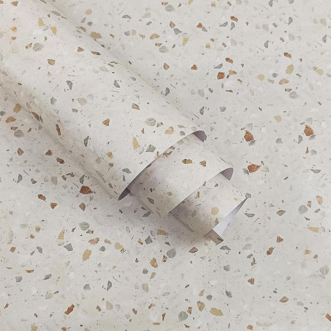 Glossy Granite Wallpaper Peel and Stick Countertop Contact Paper Waterproof Removable Terrzzo Contact Paper for Cabinets and Drawers Self Adhesive Marble Vinyl Wallpaper for Kitchen Bathroom (15.7" x 118")