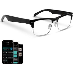AI Translation Glasses, Real-Time Translator with 164 Languages Support, Smart Blue Light Blocking Glasses with Speakers, IPX5 Waterproof Bluetooth Eyeglasses for Travel, Business & Study (Silver)