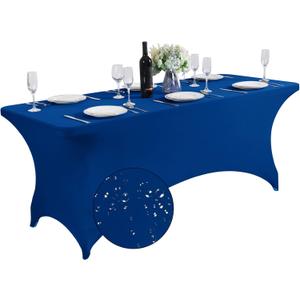 SuperO Waterproof Spandex Table Cover for 6FT Table Universal Fitted Stretch Tablecloth for Party, Banquet, Wedding and Events-Classic Blue (72" x 30" (Rectangular))