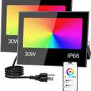 Remon LED Flood Light Outdoor 30W, 300W Equivalent 3000LM Color Changing Stage Spotlight with APP Control, 43 Modes, Timing, Warm White 2700K, Smart RGB Landscape Uplight, IP66 Waterproof (2 Pack)