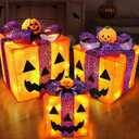 [ 8 Modes & Timer ] 3 Pack Lighted Halloween Pumpkin Decorations with 60 LED Lights Battery Operated Jack-O-Lantern Gift Box Halloween Outdoor Yard Decor for Holiday Home Indoor Garden Party Favors