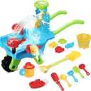 Beach Toys for Toddler, Beach Toy Trolley Car with Beach Bucket and Sea Animals Moulds, Sensory Table Sand Water Toys Summer Gift for Boys Girls Kids Aged 3-5