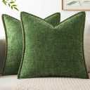MIULEE Pack of 2 Couch Pillow Covers 18x18 Inch Moss Green Farmhouse Decorative Throw Pillow Covers with Stitched Edge Soft Chenille Solid Dyed Pillow Covers for Sofa Bed Living Room, Forest Green