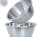 304 Stainless Steel Microporous Colander, 5QT Large Capacity with Mixing Bowl For washing vegetables, fruit and rice and for draining cooked pasta(2PC) (Primary Colors)