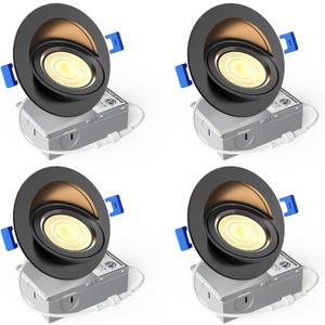 Ensenior 4 Pack 4 inch 5CCT LED Gimbal Led Recessed Light with Junction Box, 360+90 Adjustable Directional Lighting, Dimmable, CRI90+, 2700K/3000K/3500K/4000K/5000K, 900LM, 10W=85W-ETL&FCC, Black