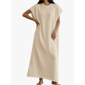 Womens Casual Short Sleeve Dress Summer Oversized Crewneck Loose Fit Knit Maxi Dresses, L