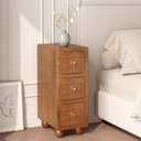 Narrow Nightstand with 3 Drawers, Solid Wood End Table Narrow Bedside Table, Mid Century Modern Nightstand, Slim Wooden End Tables for Bedroom, Walnut, 9.7*15*25.8 Inch