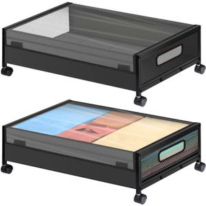 GAOMON Under Bed Storage with Wheels, 2 Pack Rolling Under-Bed Storage Containers with Clear Lids, Low Profile Storage Bins for Clothes, Shoes, Toys, Blankets - Space Saving Underbed Organizer ([Black-78 Large] Double Set)