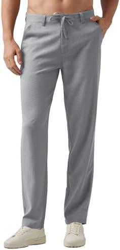 Willit Men's Linen Pants Casual Linen Dress Pants Drawstring Beach Summer Lightweight Trousers 40Wx29L