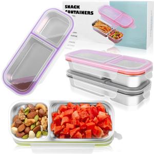 4 Pack Stainless Steel Lunch Containers with Lids, 2-Compartments Snack Container & Lunch Box, Reusable Clear Lid Snack Containers Set, Meal Prep Lunch Box (24 oz / 700ml)