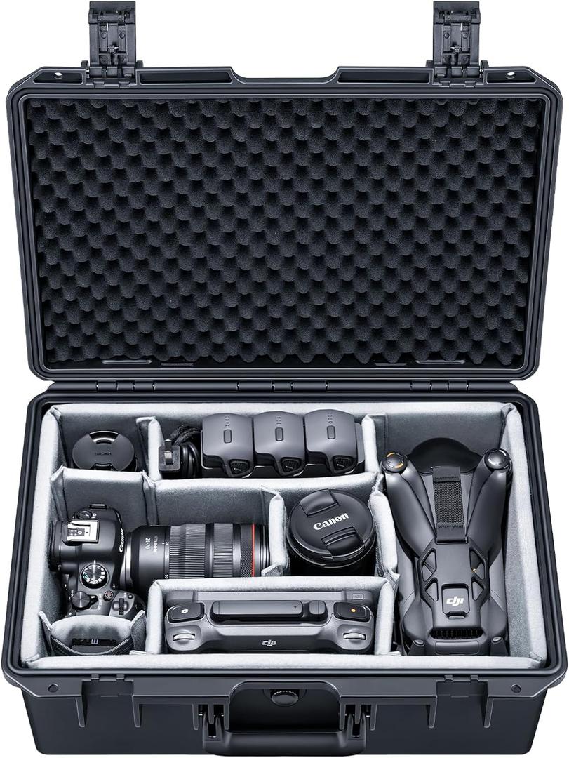 Lykus PVC2 Waterproof Hard Case with Padded Dividers for Cameras, Lenses, Small Stabilizers, Dual DJI Mavic/Air/Mini/Flip drones [CASE ONLY]