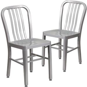 Flash Furniture Gael Indoor/Outdoor Modern Metal Dining Chairs, Commercial-Grade Galvanized Steel Restaurant Chairs, Set of 2, Silver
