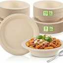Havawish  Compostable Paper Plates and Bowls Set 9 Inch Disposable Plate 16oz Biodegradable Bowls for Party Dinner 75-person Bulk Party Supplies
