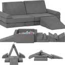 Kids Couch Toddler Sofa, Modular Kids Play Couch, Convertible Foam Climbing Sofa for Toddlers, Foam Climbing Blocks for Boys and Girls (Grey)