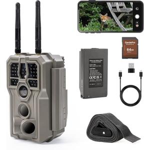 GardePro E8 2.0 Pro WiFi Trail Camera (Non-Cellular), 4K Video & 64MP Photo, 7800mAh Battery, 64GB SD Card Included, Dual Antennas, 165ft Long-Range, Live View, No-Glow, Motion Detection