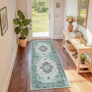 Area Rugs 2'x6' Runner Rug Non Slip Washable for Kitchen Hallway Bedroom Beside Laundry Room Bathroom Rug, Floor Carpet, Green Navy Blue White Red Teal Colorful