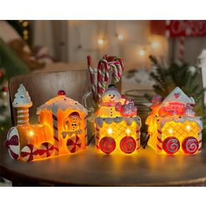 Christmas Table Decorations Indoor Train, Candy Cane Christmas Decorations for Tabletop, Xmas Pink Lighted Centerpieces Table Decorations for Home Outdoor, Xmas Train Decor Figurines (12"x2.8"x3.6")