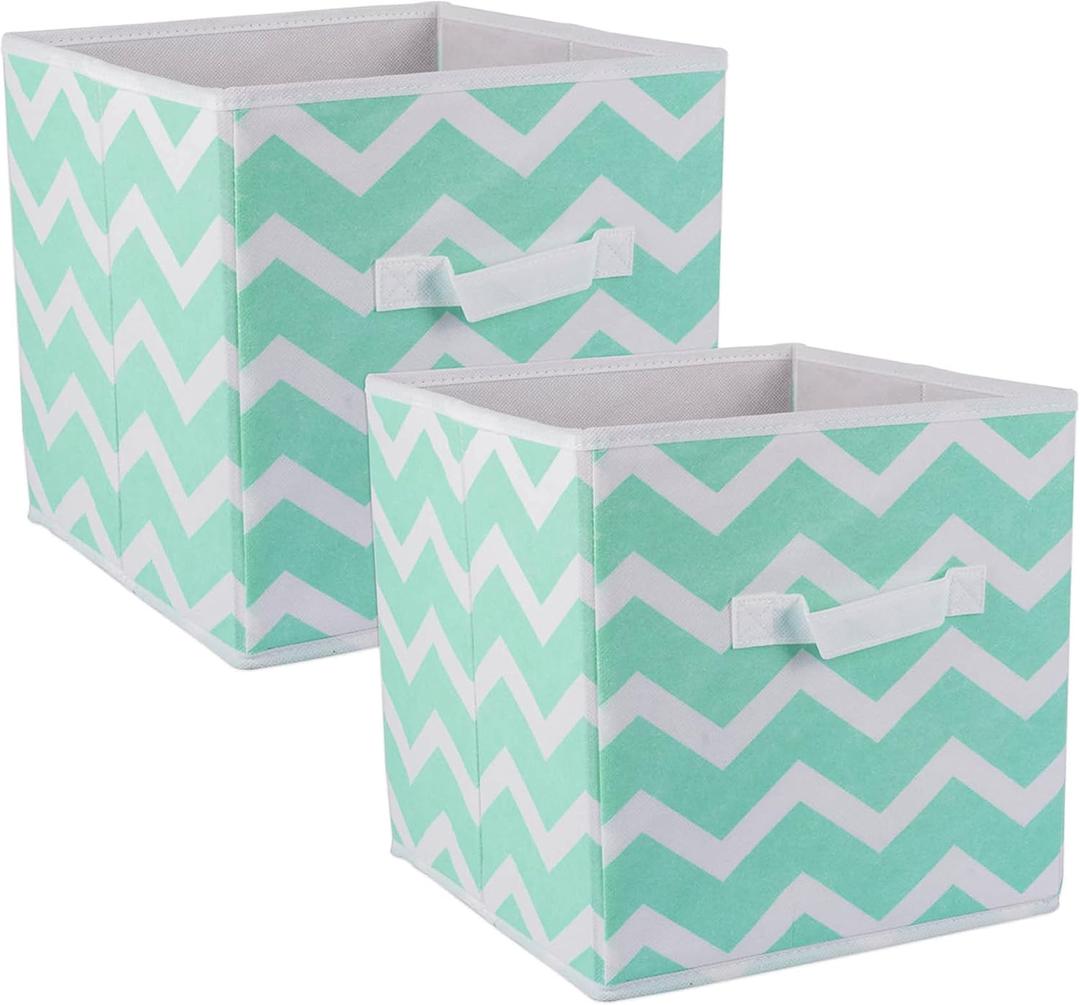 DII Non Woven Polyester Storage Bin, Chevron, Aqua, Small Set of 2