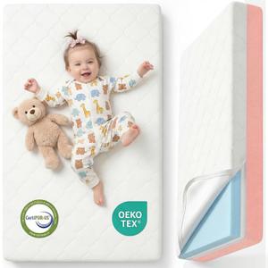 Dual Sided Baby Crib Mattress, 5 Inch Thick Soft & Firm Memory Foam Breathable Toddler Mattress, 4 in1 Standard Baby Bed Mattresses with Removable Washable Cover 52x27.6x5 - Pink