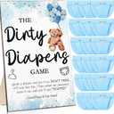 Roowest 51 Pcs Dirty Diaper Baby Shower Games Funny Wooden Sign with 50 Pcs Mini Diapers Cute Felt for Gender Reveal Party Baby Shower(Bear Blue)