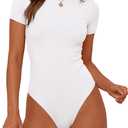 PRETTYGARDEN Body Suits for Womens Summer Tops 2026 Casual Short Sleeve Ribbed Fitted Basic Tee Shirts Spring Fashion Clothes (White,Large)