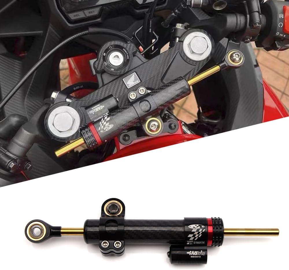 Universal Motorcycle Steering Damper, Adjustable Steering Damper Stabilizer, Linear Reversed Safety Control Aluminum Carbon Fiber (10"")
