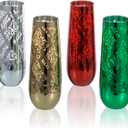MyGift 9 oz Modern Christmas Color Champagne Flutes with Baroque Pattern, Holiday Multicolored Toasting Glasses, Sparkling Wine Slim Stemless Glass, Set of 4