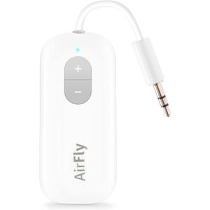 Twelve South AirFly SE | Adaptador de transmisor de audio inalmbrico Bluetooth para AirPods/auriculares, batera de ms de 20 horas, funciona con conectores auxiliares de 0.138 in en aviones (Blanco)