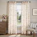jinchan Linen Floral Curtains 84 Inch Farmhouse Country Flower Drapes Rustic Window Curtains Light Filtering for Living Room Bedroom Laundry Back Tab 2 Panels Taupe on Beige