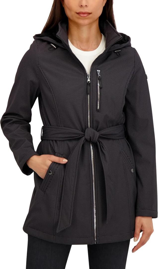 HFX Women's Softshell Transitional Jacket – Bonded Mellow Pile, Wind & Water Resistant Coat, Faux Fur Lining (Black, XL)
