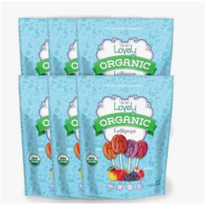 Lovely Candy Co. Organic Lollipops, 16oz Bag (6-Pack) | Vegan, Gluten-Free, Non-GMO, NO Artificial Colors or Flavors | Mango, Strawberry, Grape & Pomegranate Flavored Candy, Best By: Feb 28, 2026
