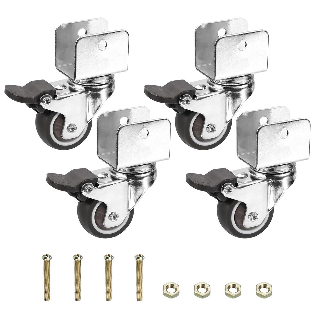 PATIKIL 1.5" Swivel Caster Wheels with 1" U Bracket, 4 Pack Mute Moving Swivel Wheel Replacement with Brake Total Load 132lbs for Cabinet Furniture Table