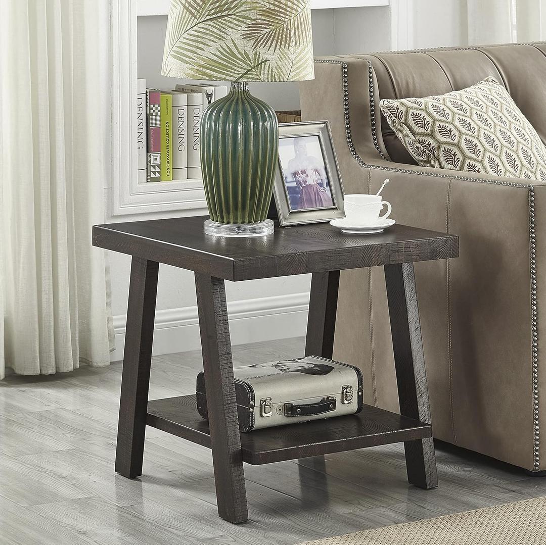 Roundhill Furniture Athens Contemporary Wood Shelf End Table, Weathered Espresso Roundhill Furniture Athens Contemporary Wood Shelf End Table, Weathered Espresso