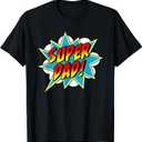 Super Dad Comic Book Superhero Father's Day T-Shirt (Black, S)