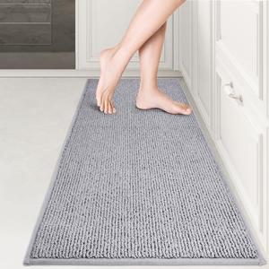 PURRUGS Machine Washable Kitchen Rug 17" x 48", Non-Slip/Skid Kitchen Runner Rugs & Floor Mats, Super Absorbent Soft Area Rugs for Sink, Kitchen & Laundry, Rolled Packaging, Grey pack of 2