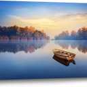 the stream design Lake Canvas Wall Art Decor: Nature Landscape Picture Boat Scenery Painting Print Relaxing Forest Water Artwork for Bedroom Living Room Home Office Decoration