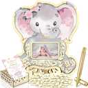 Wenqik 63 Pcs Pink Elephant Baby Shower Guest Book Alternatives Set Baby Shower Decorations with Photo Frame Sonogram Frame Keepsake 60 Wood Slices Guest Book for Birthday
