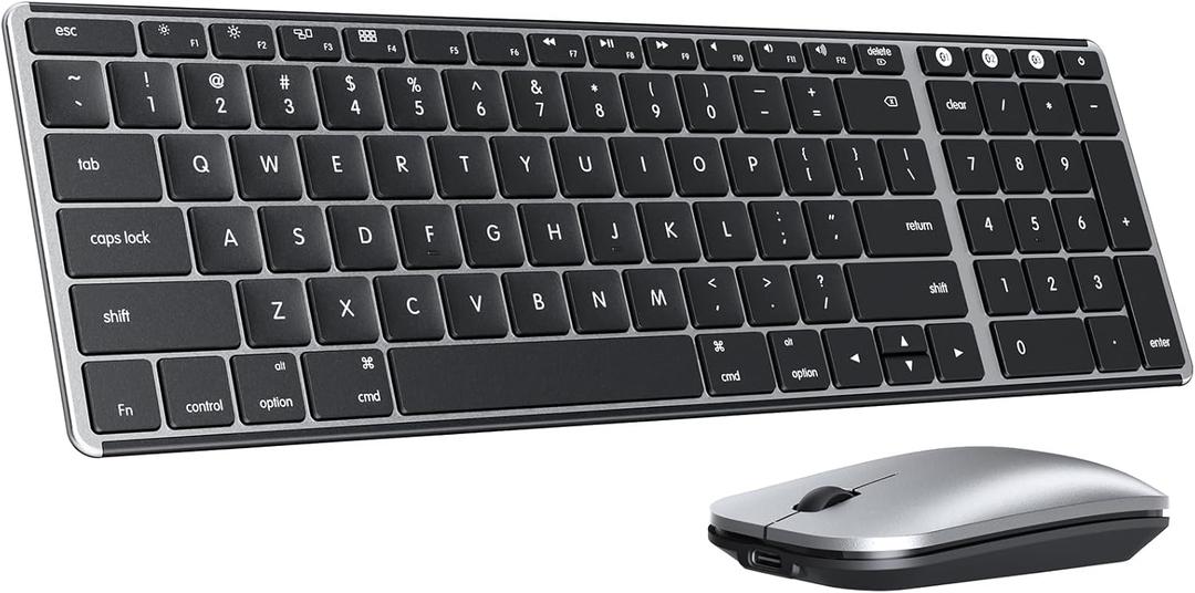 seenda Bluetooth Keyboard and Mouse Combo for Mac, SKM64-2 Rechargeable Silent Wireless Keyboard Mouse Compact Slim, 3 Multi-Device Connection, Compatible for Mac MacBook Pro/Air iPad, Black Silver