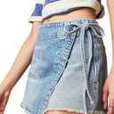 Mxiqqpltky Women's Denim Skorts Skirts Y2k High Waist Frayed Hem Denim Shorts Tie-up Side Jean Shorts Wrap Skirt Size S