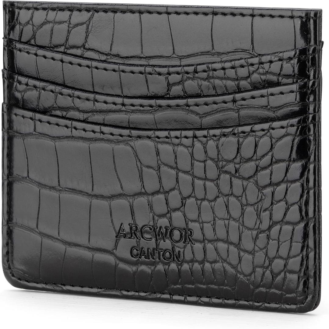 Slim Wallet Minimalist Front Pocket RFID Blocking Men and Women Leather Wallets (Black-Crocodile)
