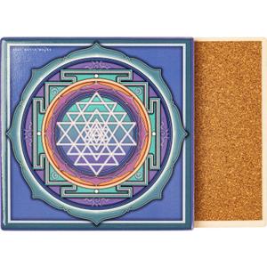 2 x Ceramic Coasters with Mandala Designs with Cork Backing for Hot & Cold Beverages Protects Surfaces from Water Rings & Heat Marks Mind Body & Soul by Mandala Arts Sri Yantra