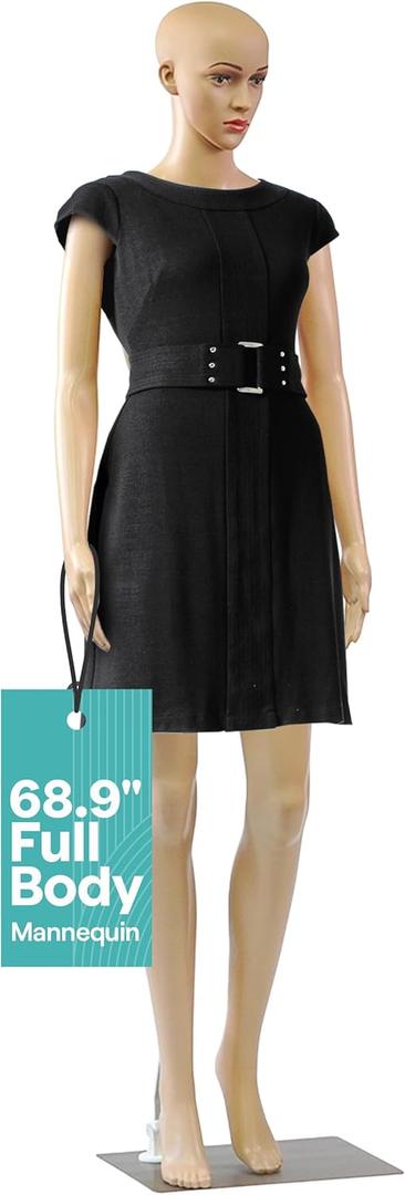 SereneLife 68.9" Tall Full-Body Female Mannequin with Adjustable Head, Flexible Limbs and Detachable Design, Perfect for Clothing Stores, Boutiques, Exhibitions and More (Skin)