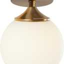 KCO Lighting Small Milk Glass Globe Semi Flush Mount Ceiling Light Mid Century Modern Gold Ceiling Light Fixtures Brass Hallway Light for Hallway Entryway Bedroom (White)