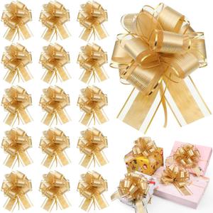 WILLBOND 20 Pieces 6 Inch Pull Bows Gift Wrapping Ribbon Pull Bows for Christmas Wedding Baskets Valentine Multicolor Wrap Accessory for Gift Present Holiday Decor(Gold)