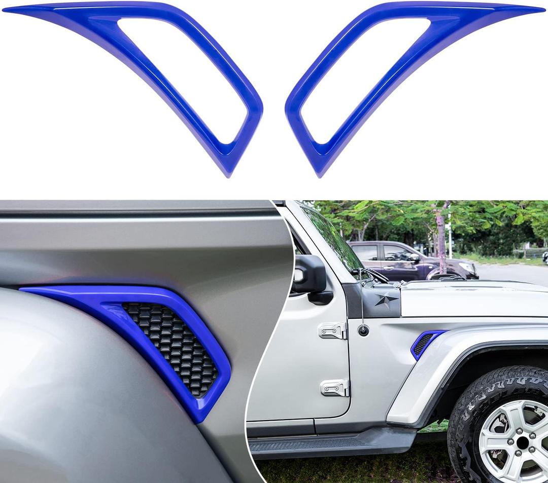 Bonbo 2PCS Exterior Accessories Wheel Eyebrow Side Air Conditioning Vent Outlet Cover Trim for Jeep Wrangler JL JLU Sports Sahara Freedom Rubicon Unlimited Gladiator JT 2018-2023 (Blue)